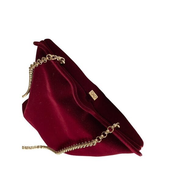 Anya Hindmarch Flocked Crisp Packet Clutch Crossbody Medium Red Burgundy Chain - Picture 5 of 16